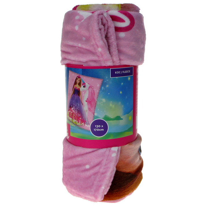 Koc pluszowy Barbie 130cm x 170cm Barbie i Jednorożec