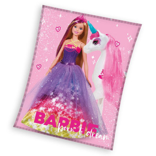 Koc pluszowy Barbie 130cm x 170cm Barbie i Jednorożec