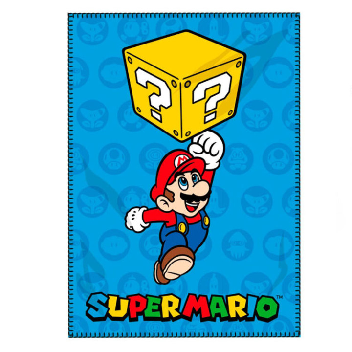 Koc polarowy: Super Mario: Mario i blok ze znakiem zapytania 100x140cm