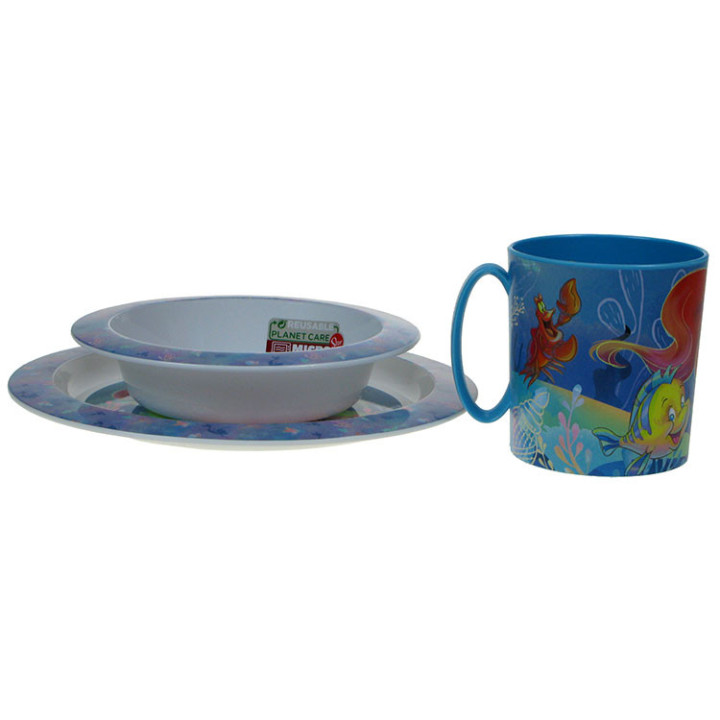 Zestaw naczyń dla dzieci (microwaveable plastic) - Syrenka Arielka