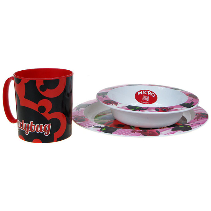 Zestaw naczyń dla dzieci (microwaveable plastic) - Miraculum: Biedronka i Czarny Kot