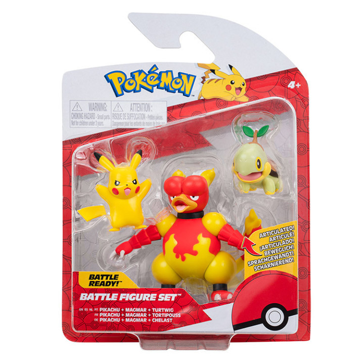 Pokemon - komplet 3 figurek - Pikachu, Magmar, Turtwig
