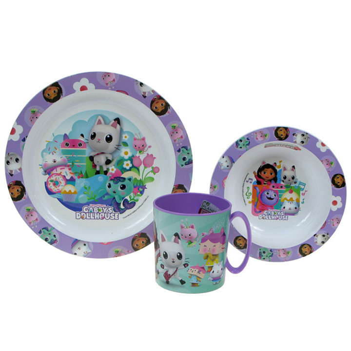 Zestaw naczyń dla dzieci (microwaveable plastic) - Koci domek Gaby