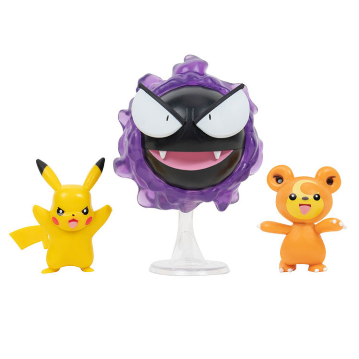 Pokemon - komplet 3 figurek - Gastly, Pikachu i Teddiursa