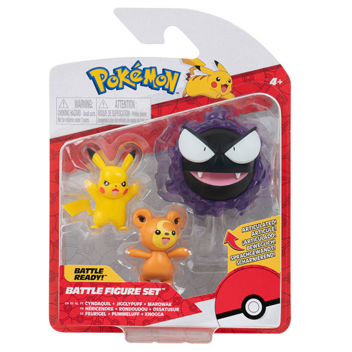Pokemon - komplet 3 figurek - Gastly, Pikachu i Teddiursa