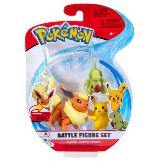 Pokemon - komplet 3 figurek - Flareon, Larvital i Pikachu