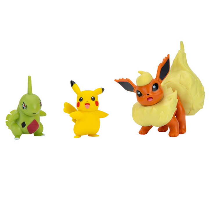 Pokemon - komplet 3 figurek - Flareon, Larvital i Pikachu