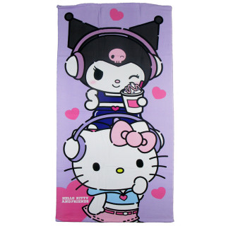 Ręcznik kąpielowy, plażowy - Hello Kitty and Friends: Hello Kitty i Kuromi 70 x 140cm Fast Dry