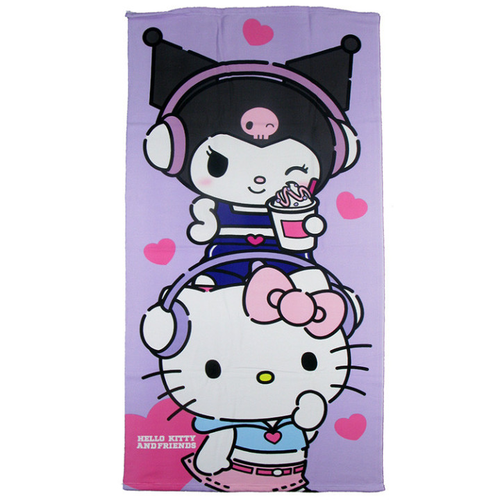 Ręcznik kąpielowy, plażowy - Hello Kitty and Friends: Hello Kitty i Kuromi 70 x 140cm Fast Dry