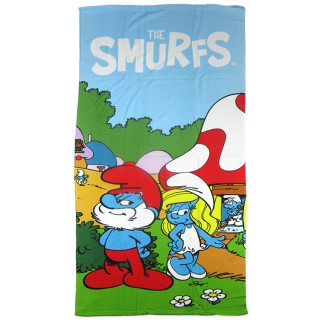 Ręcznik kąpielowy, plażowy Smerfy: Papa Smerf i Smerfetka 140cm x 70cm Fast Dry