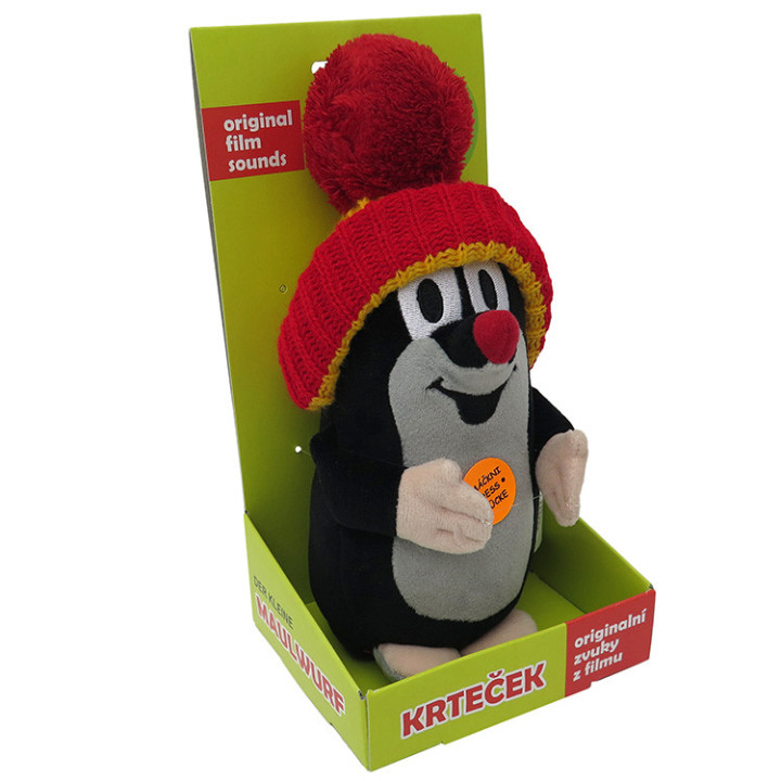Maskotka Krecik dźwiękowy baby w czapce czerwonej 16cm