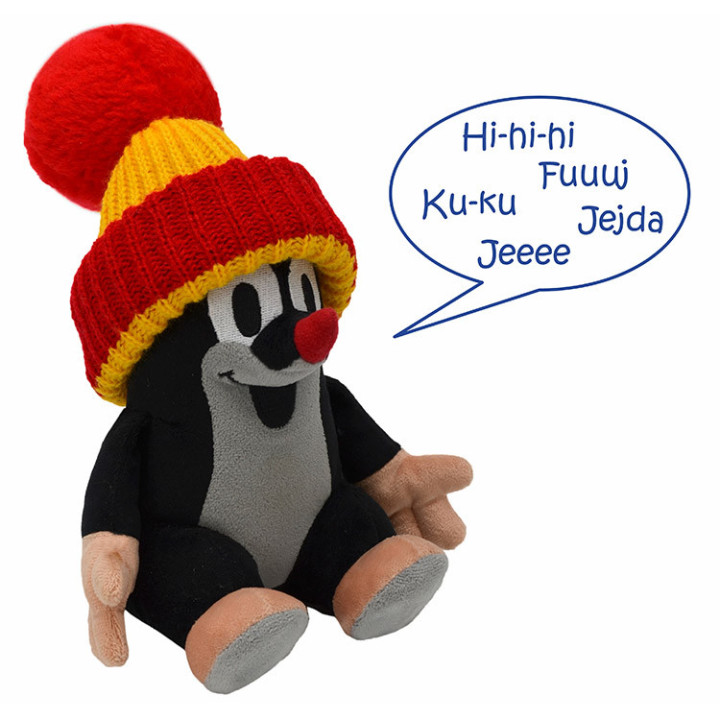 Maskotka Krecik Dźwiękowy siedzący w czapce czerwonej 16cm