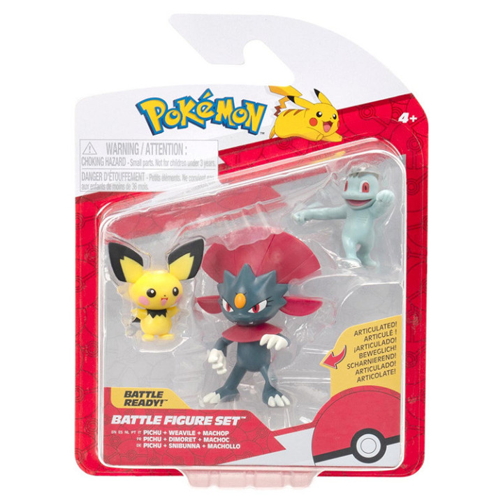 Pokemon - komplet 3 figurek - Pichu, Weavile, Machop