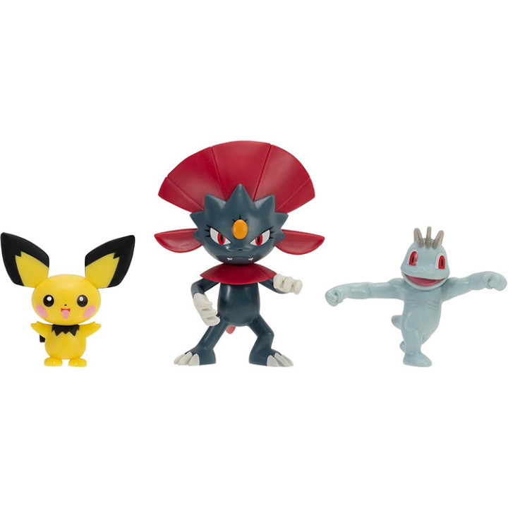 Pokemon - komplet 3 figurek - Pichu, Weavile, Machop