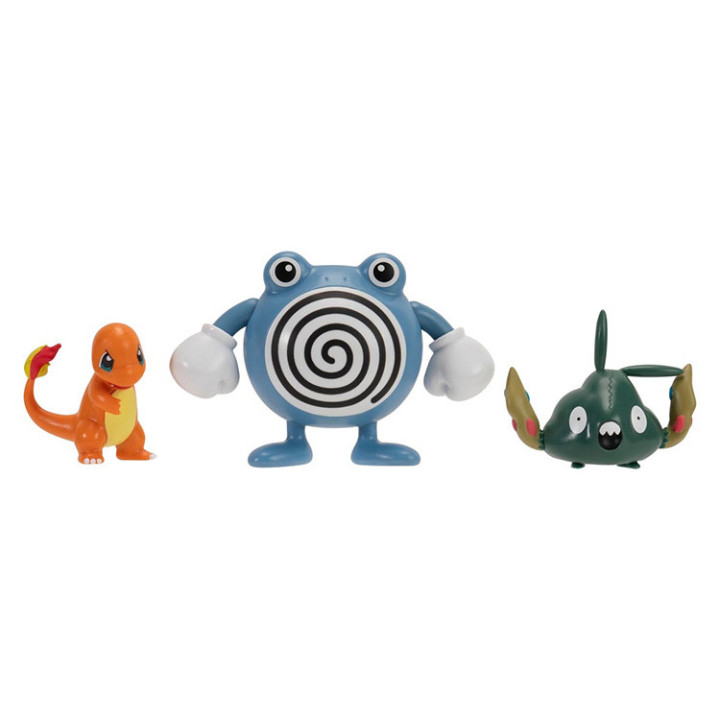 Pokemon - komplet 3 figurek - Charmander, Poliwhirl i Trubbish