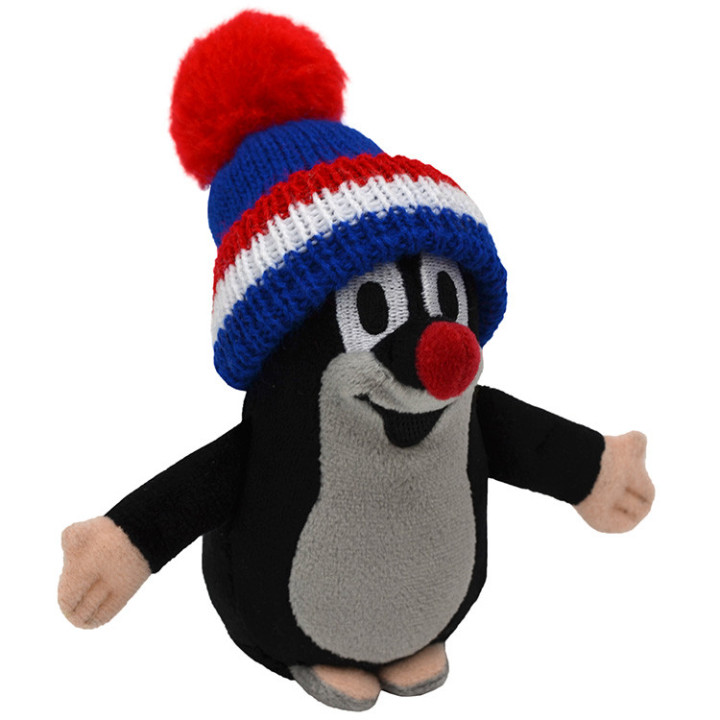 Maskotka Krecik mini 10/12cm czapeczka z czerwonym pomponem